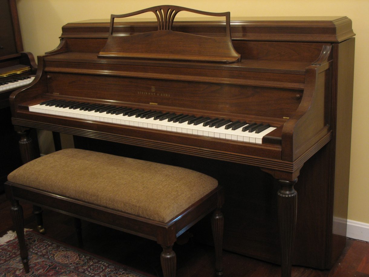 Rebuilt Walnut Steinway Model 100 Console Piano at East Coast Piano Rebuilding